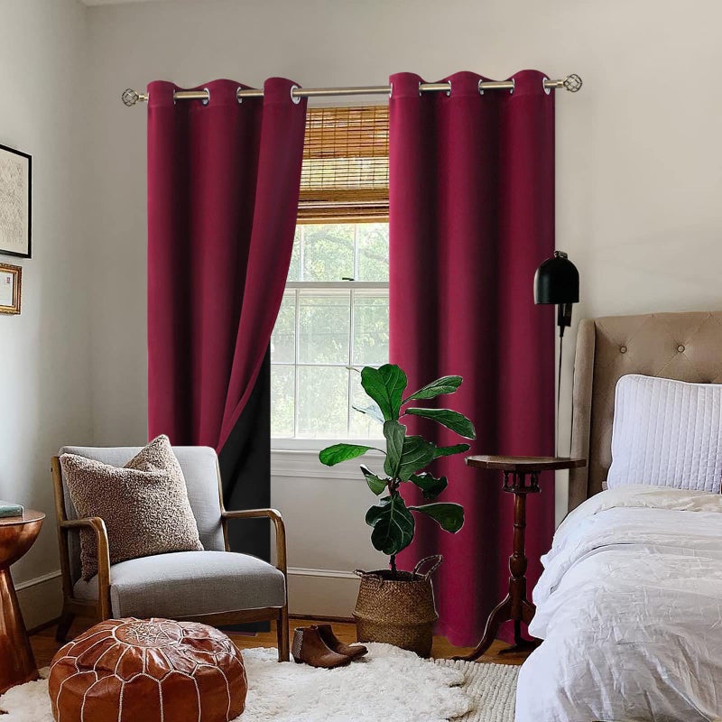 BGment Thermal Insulated 100% Blackout Curtains for Bedroom with Black Liner, Double Layer Full Room Darkening Noise Reducing Grommet Curtain (42 x 84 Inch, Burgundy Red, 2 Panels) - Image 2